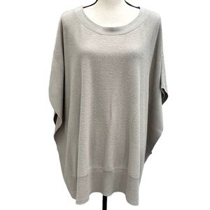 pure DKNY BEIGE WOOL/NYLON/CASHMERE SHORT SLEEVE ROUND NECK BOXY PONCHO SWEATER